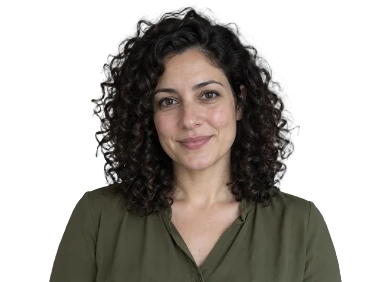 Same-source curly-haired portrait before and after automatic background removal