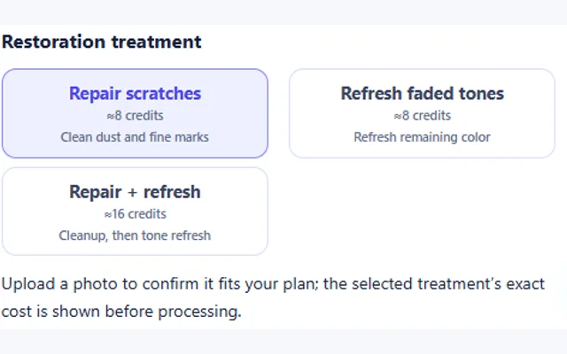 Photo Restoration interface: Choose your settings