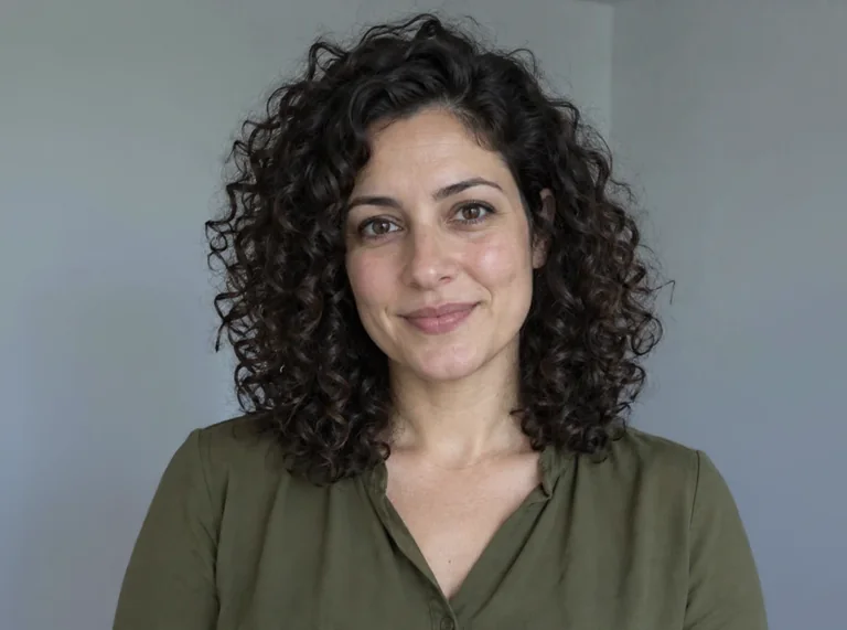Same-source curly-haired portrait compared with its returned AI lighting edit