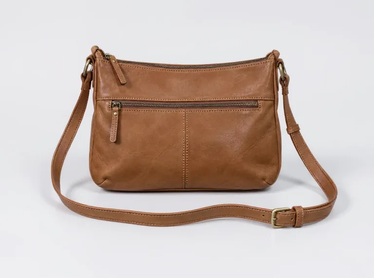 Same-source handbag product photograph before and after an AI lighting edit